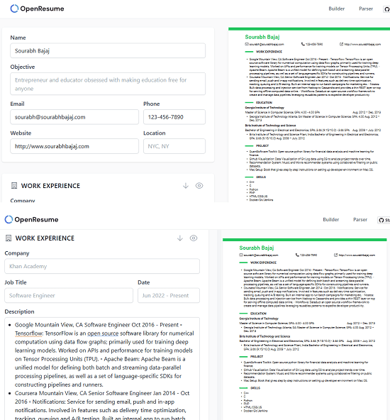 OpenResume Extracted Information