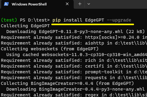 Pip install EdgeGPT