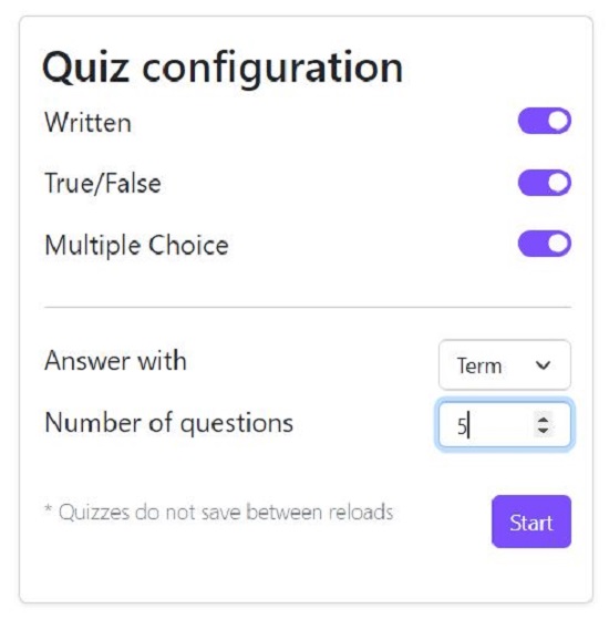 Quiz config