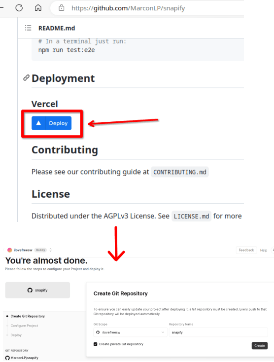 Deploy and GithUb Create Button