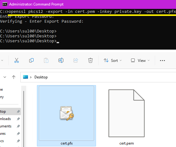 OpenSSL Convery PEM to PFX