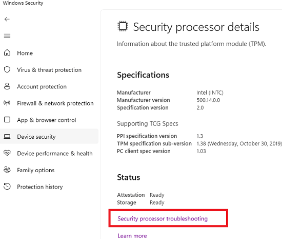 Security Processor Troubleshooting