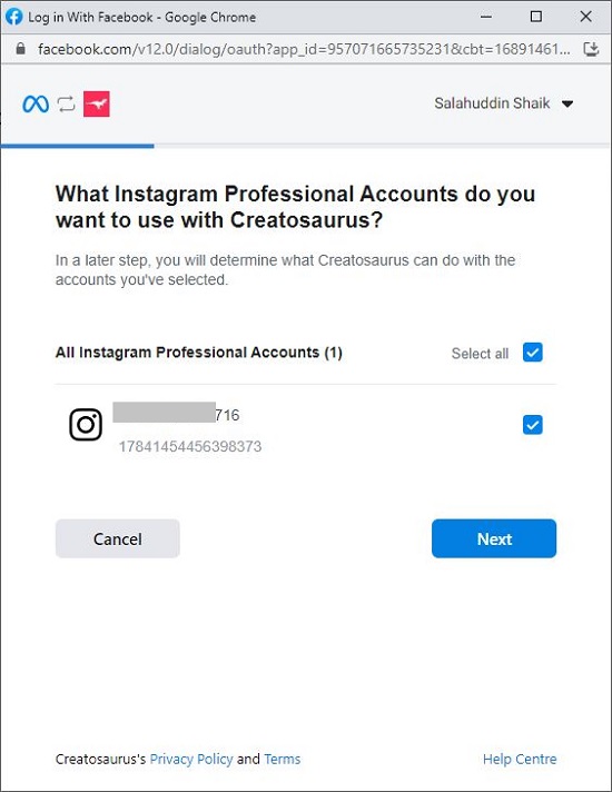 Select Instagram Account