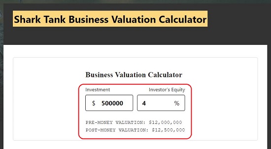 Shark Tank Business Valuation Calculator