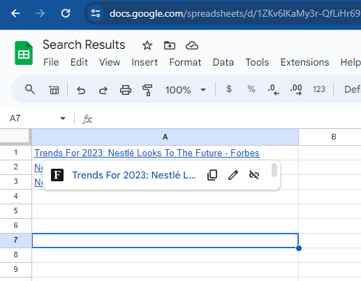 Stored Search Results
