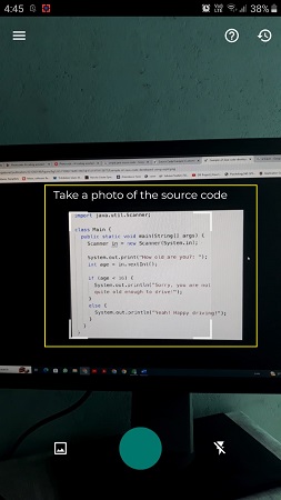 Take photo of source code