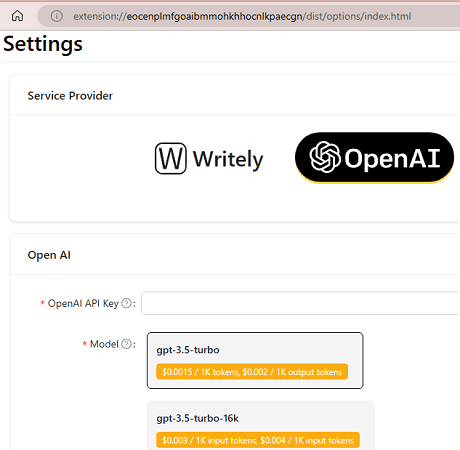 Writely set API Key