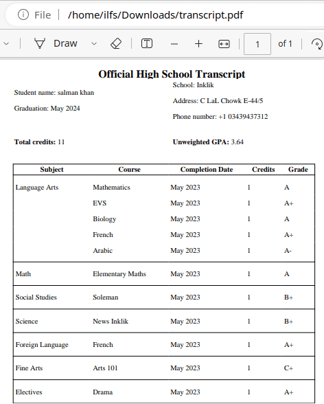 tool for homeschoolers to generate high school transcripts