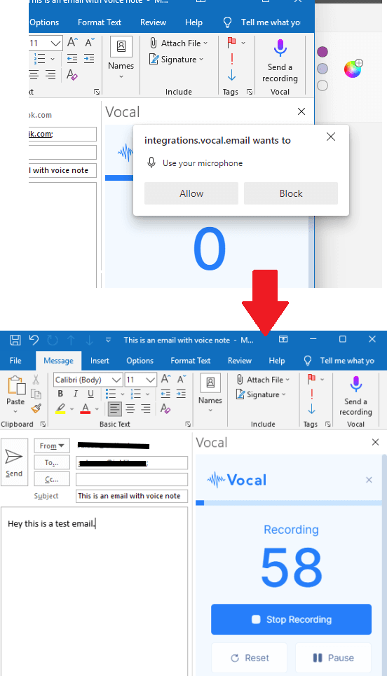 Allow mic and record voice in Outlook
