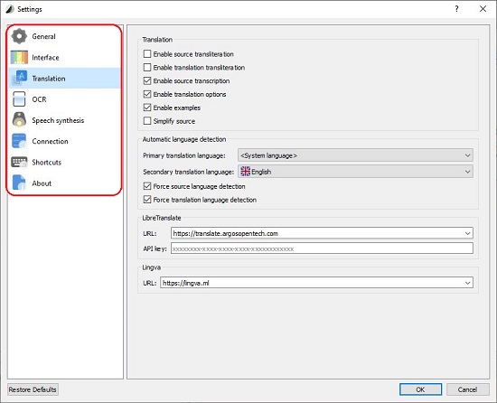 Crow Translate Settings