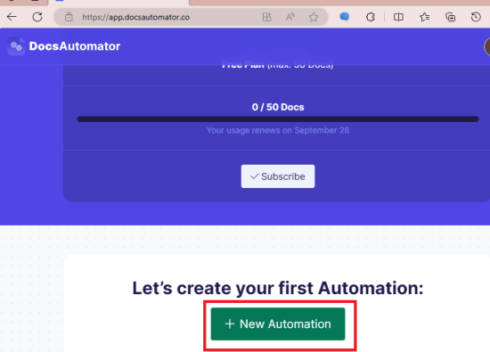DocsAutomator New Automation