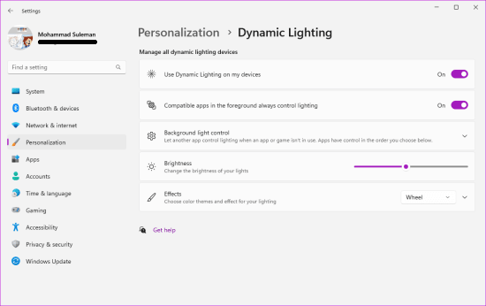 Enable and use Dynamic Lightning on Windows 11