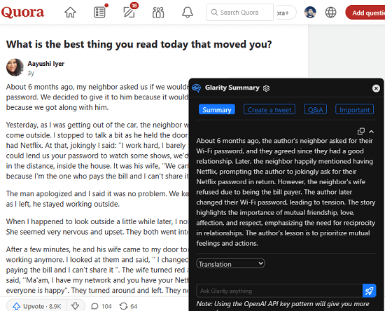 Glarity Summarize Quora ANswers