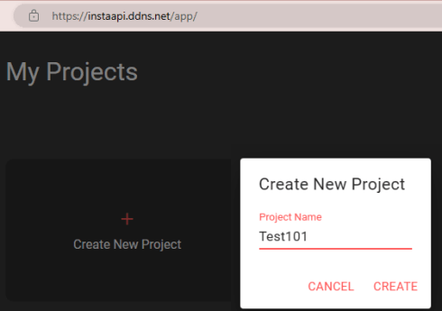 InstaAPI Create a Project