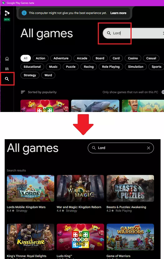 Play games Search