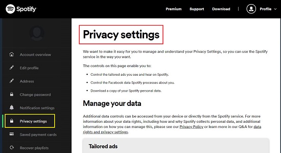 Privacy settings