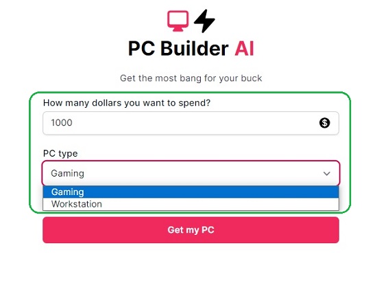 Specify amount and PC Type