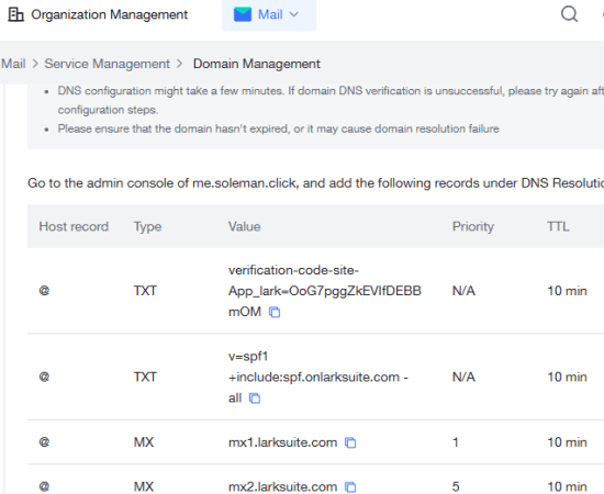 DNS Records to Setup in Lark