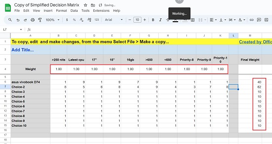 Decision Matrix Calculator Google Sheets