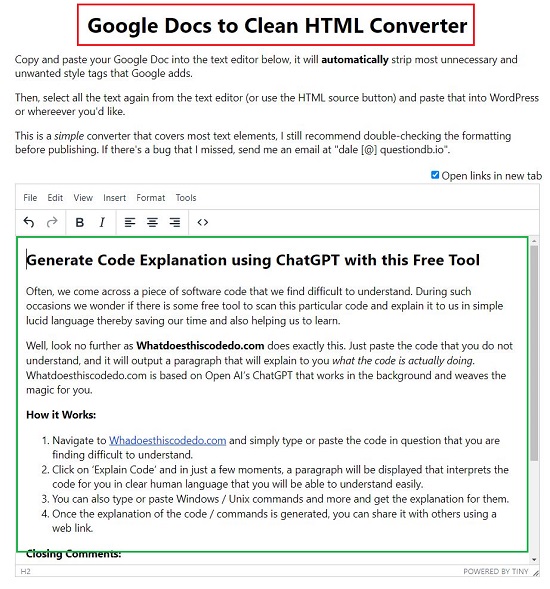 Google Docs to Clean HTML Converter