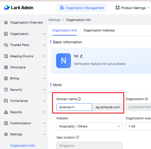 Lark Admin Set Organizational Domain
