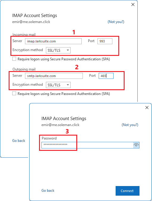 Outlook Lark Mail SMTP and IMAP