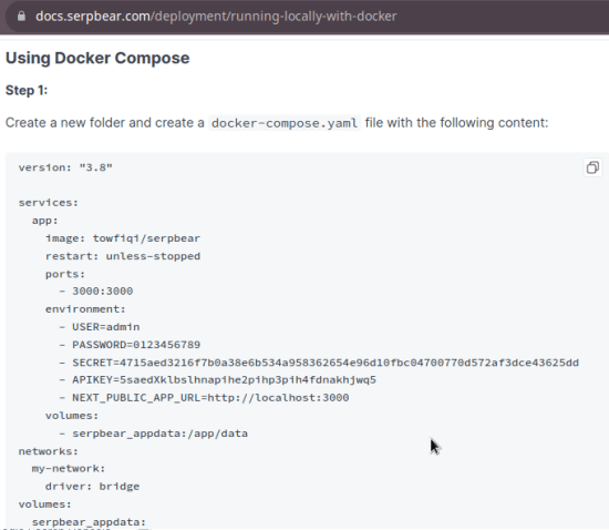 Serpbear docker compose configuration