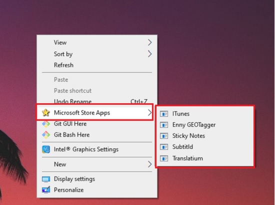 Store apps in Context Menu