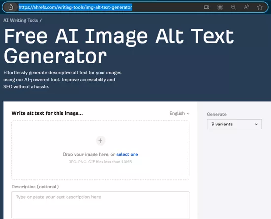 Ahrefs Alt Text Generator UI