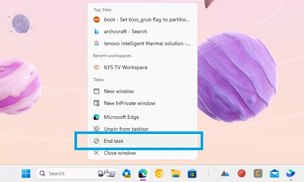 Enable End Task Option in Taskbar Menu to Kill Unresponsive Apps