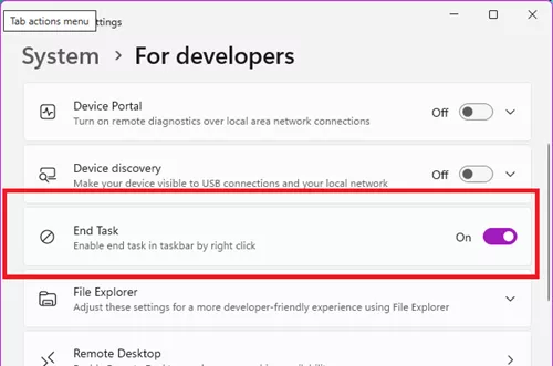 Enable End Task Option