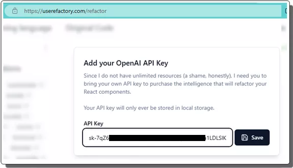 Insert your API Key Refactory