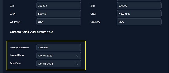 Invoice number and date