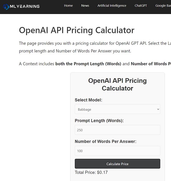 ML Yearning Open AI API calculator
