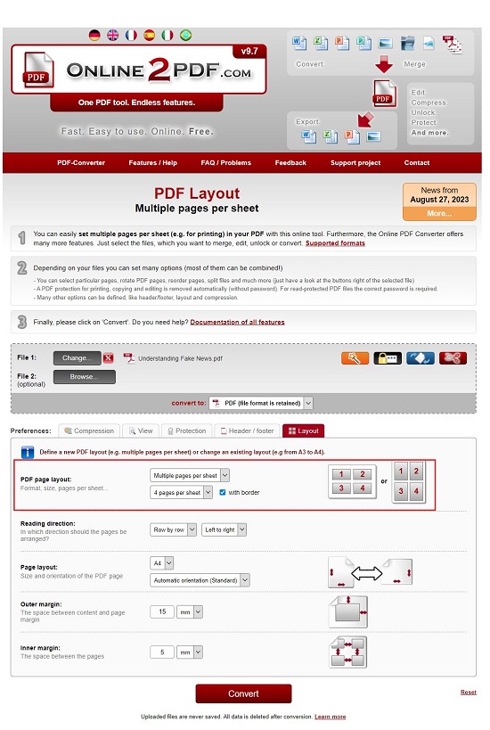 PDF N-Up tool from OnlinePDF