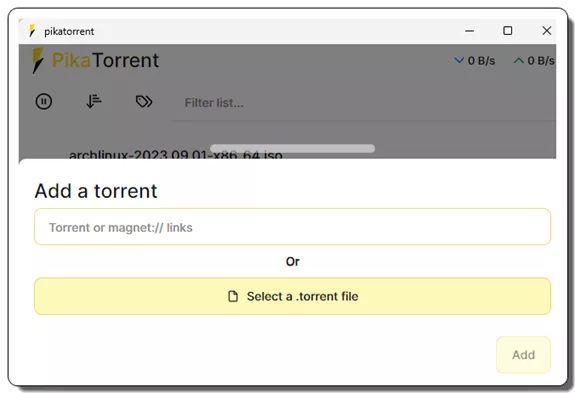 PikaTorrent Select Torrent File to Download