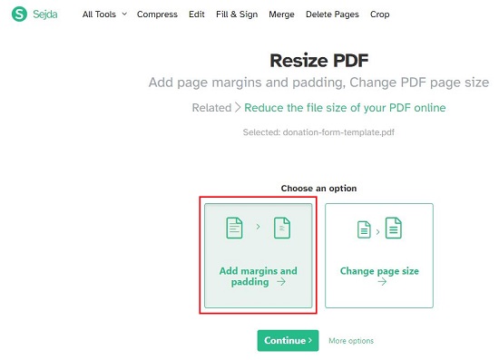 Sejda PDF resize tool