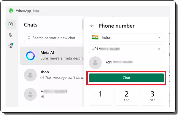 Start Chat with number without saving in whatsapp