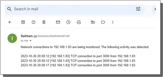 TCPTrigger Email Notification