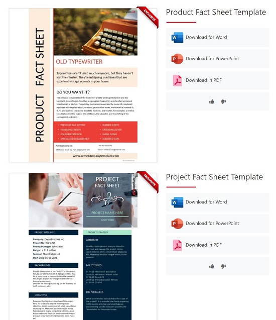 TemplateLab Fact sheet templates