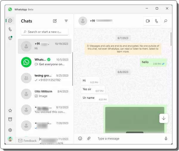 WhatsApp Desktop Beta Chat with Number without Saving