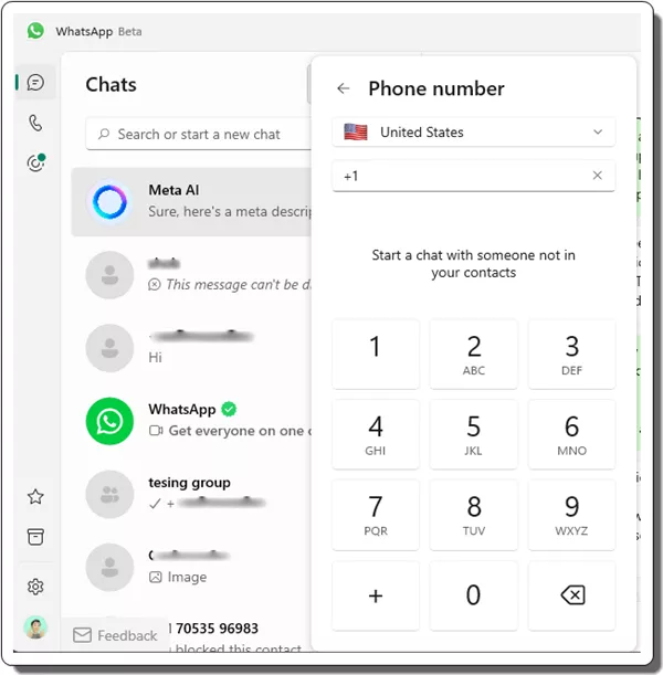 WhatsApp Desktop Beta Keypad