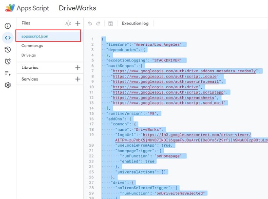 appsscript.json file