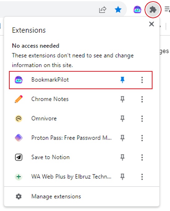 Bookmark pilot extension