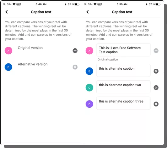 Caption AB Testing in Facebook Reels