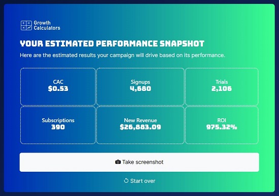 Estimated Performance Screenshot