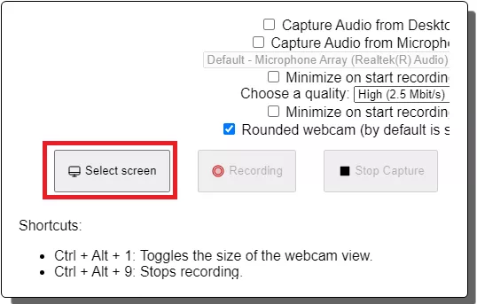 Select Screen Lum recorder