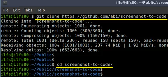 git clone screenshot to code