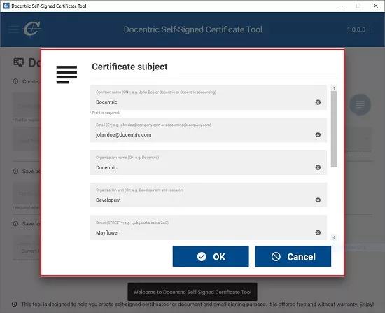 Cert subject form