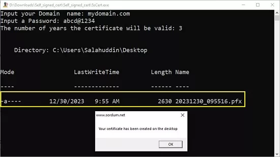 Certificate created